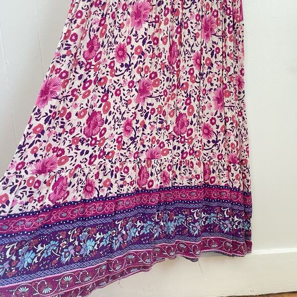 Maxi Dress XL Pink Purple Floral Prairie Boho Waist Tie Flowy Hippie Festival - Picture 6 of 11